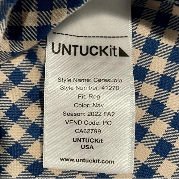 New UNTUCKit Cerasuolo Flannel Shirt Mens XL Navy Blue Khaki Checks Cotton Fall - Picture 4 of 5